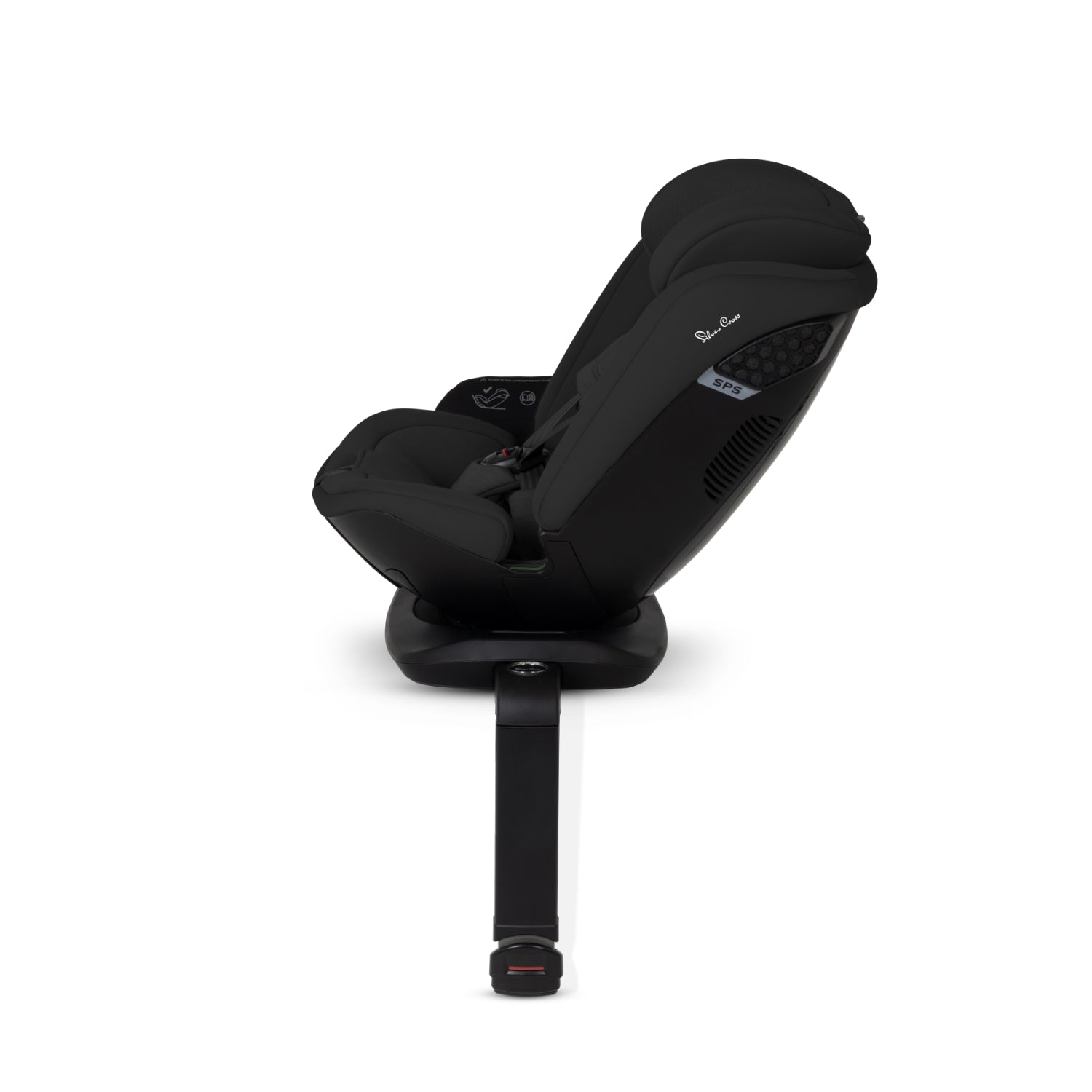 Silla de carro negra lateral, diseño ergonómico para seguridad infantil